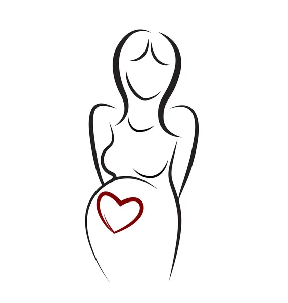 Hamile kadın ve kalp logo vektör — Stok Vektör