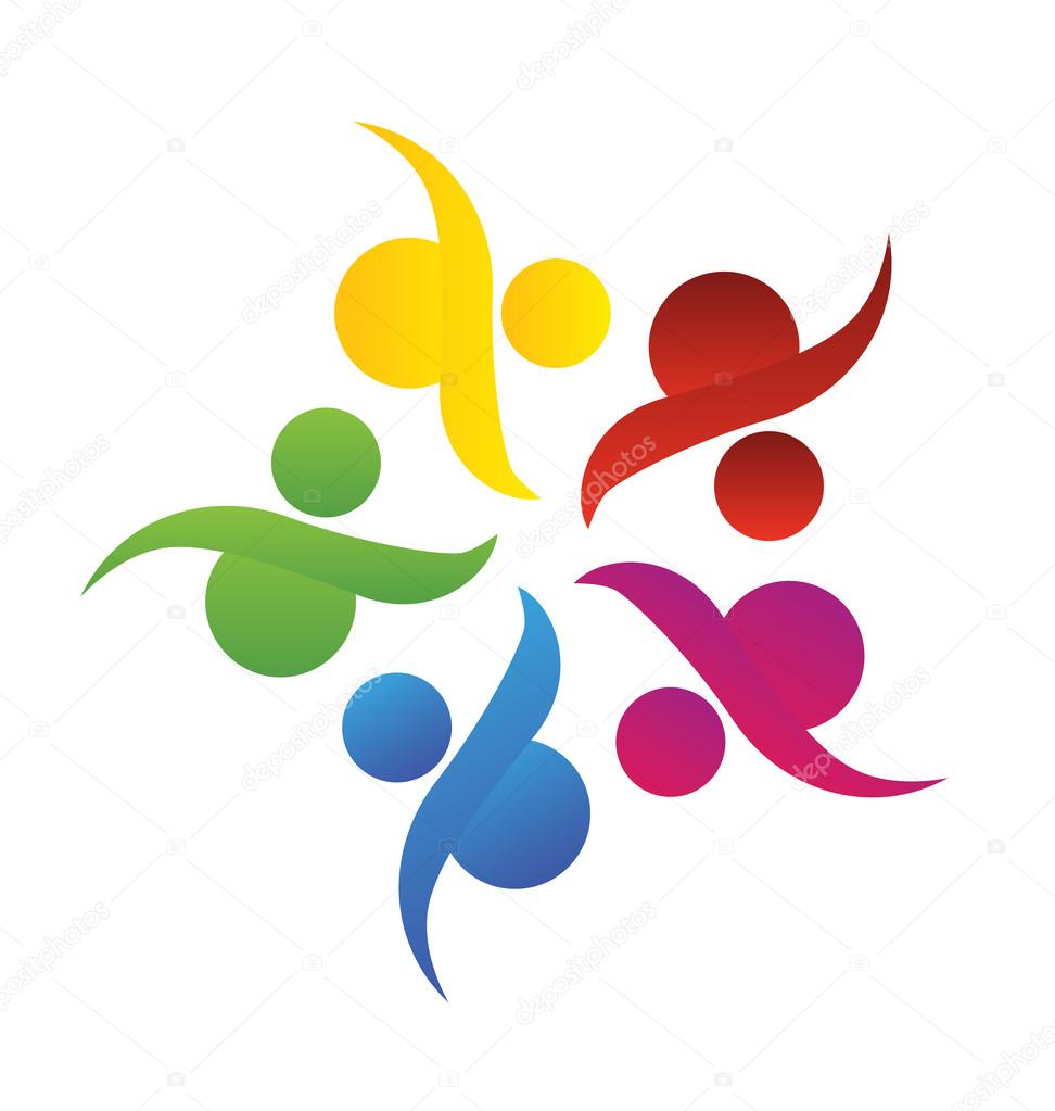 Logo concept of community , union, goals, solidarity , partners, children - vector graphic. This logo template also represents colorful kids playing together holding hands in circles, union of workers, employees meeting