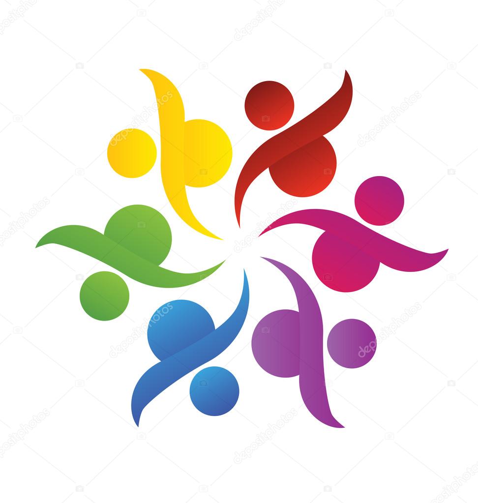 Logo concept of community , union, goals, solidarity , partners, children - vector graphic. This logo template also represents colorful kids playing together holding hands in circles, union of workers, employees meeting