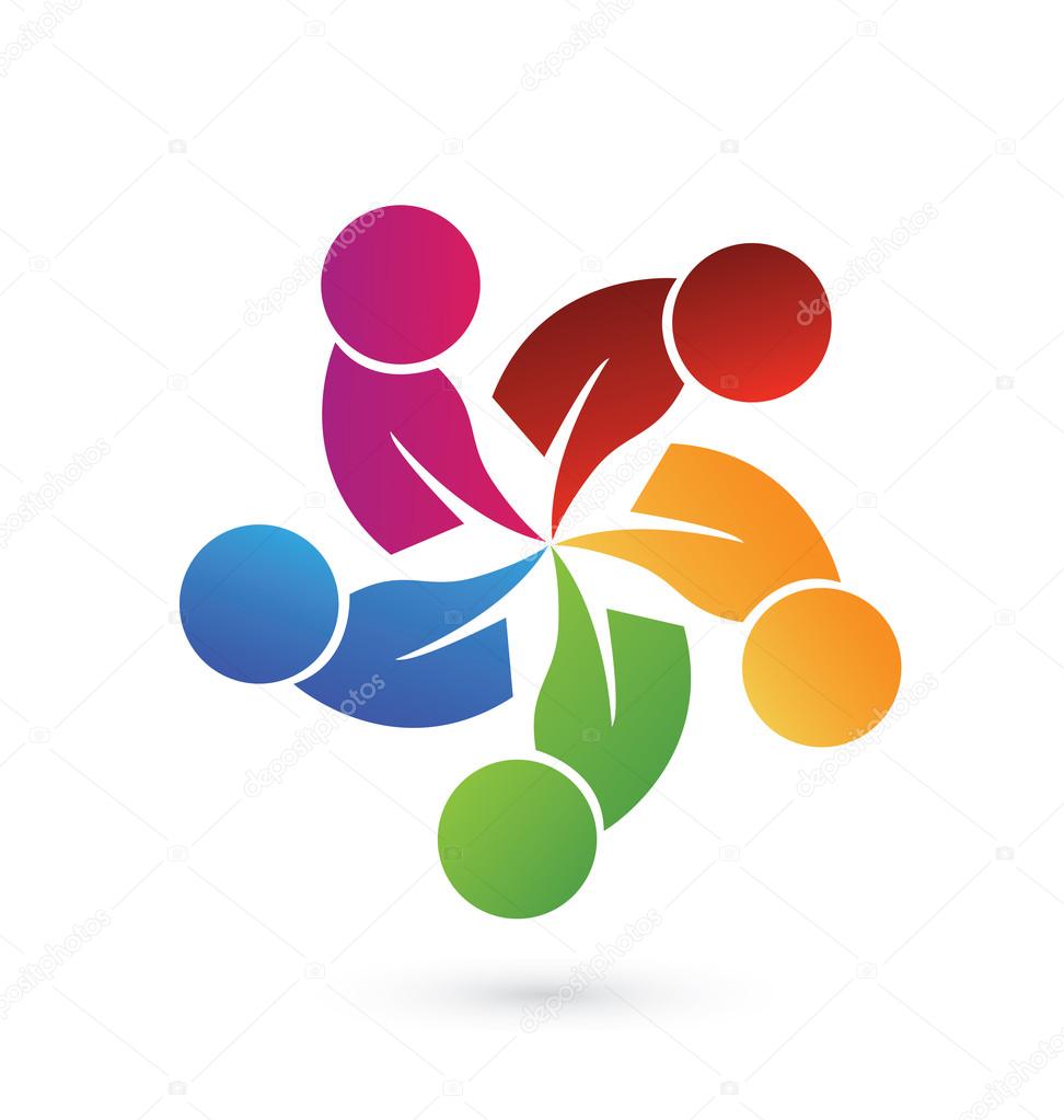 Logo concept of community unity, goals,solidarity , friendship - vector graphic. This logo template also represents colorful kids playing together holding hands in circles, union of workers, employees meeting