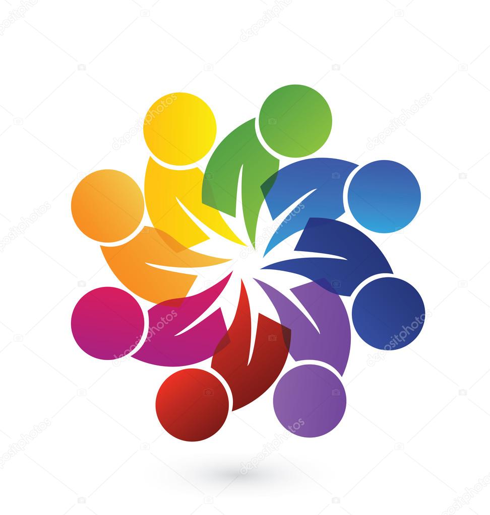 Logo concept of community unity, goals,solidarity , friendship - vector graphic. This logo template also represents colorful kids playing together holding hands in circles, union of workers, employees meeting