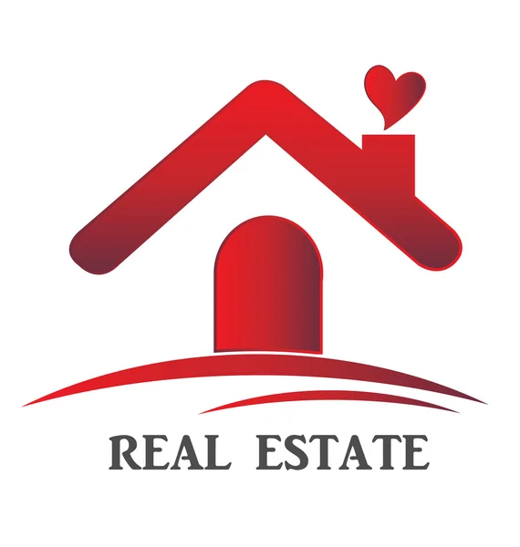 Inmobiliaria casa roja corazón amor logo — Vector de stock