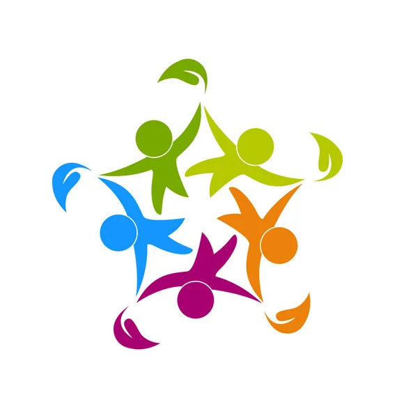 Logo travail d'équipe personnes heureuses en bonne santé — Image vectorielle