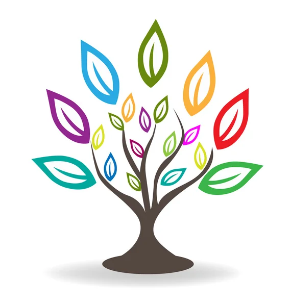 Logo Árbol con hojas de colores — Vector de stock