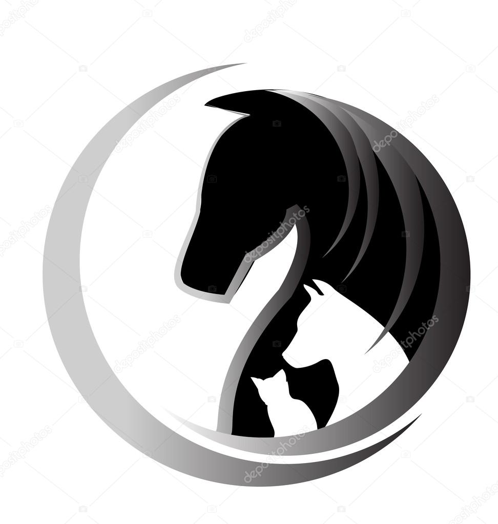 Horse cat and dog unity symbol logo vector