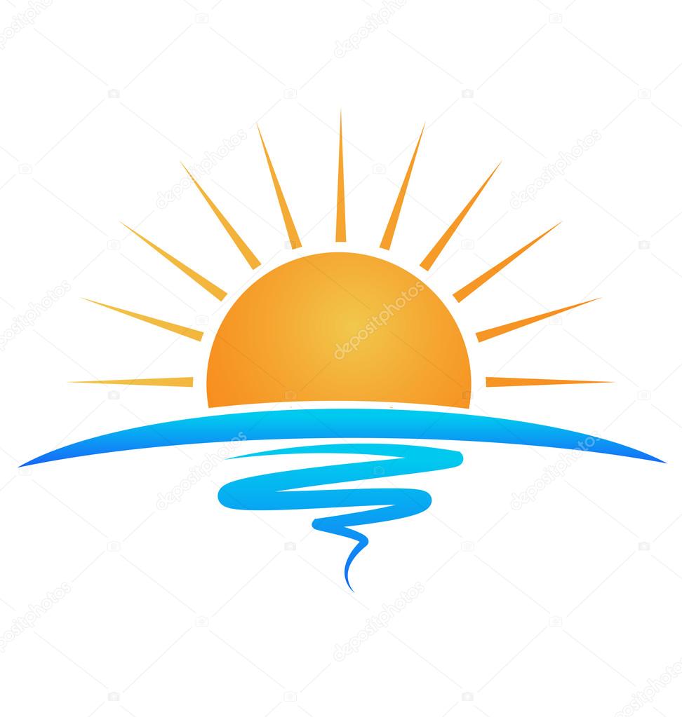 Sun sea waves identity card logo template