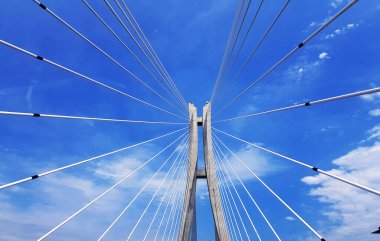 Mavi gökyüzü ve asma köprü