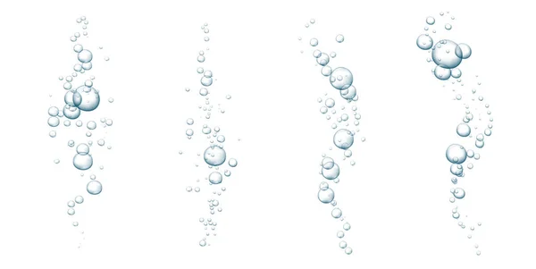 Mavi köpüklü köpükler. Suyun, denizin, akvaryumun içinde ışıldıyor. Fizzy pop ve coşkulu içki. Soyut taze soda kabarcıkları. Vektör illüstrasyonu.