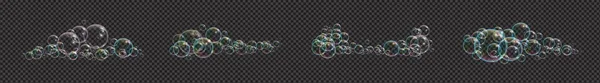 Jabón de espuma de baño con burbujas de neón ilustración vectorial aislada sobre fondo transparente. Nube colorida de burbujas y espuma jabonosa. Conjunto de nubes. — Vector de stock