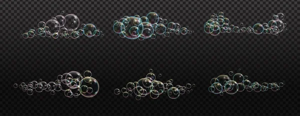 Мыло для ванны с неоновыми пузырьками изолированная векторная иллюстрация на прозрачном фоне. Красочное облако пузырьков и мыльной пены. Набор облаков. — стоковый вектор
