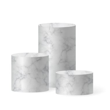 Mermer silindir podyum sahnesi, kazanan kaide. Gösteri salonu podyumu için beyaz mermer silindir şablonu. Ürün sunumu için vektör beyaz temel.