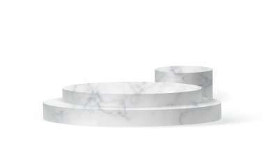 Mermer silindir podyum sahnesi, kazanan kaide. Gösteri salonu podyumu için beyaz mermer silindir şablonu. Ürün sunumu için vektör beyaz temel.