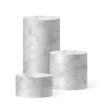 Mermer silindir podyum sahnesi, kazanan kaide. Gösteri salonu podyumu için beyaz mermer silindir şablonu. Ürün sunumu için vektör beyaz temel.