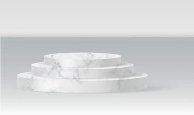 Mermer silindir podyum sahnesi, kazanan kaide. Gösteri salonu podyumu için beyaz mermer silindir şablonu. Ürün sunumu için vektör beyaz temel.