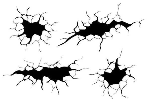 Juego Grietas Tierra Terremoto Grietas Suelo Efecto Agujero Craquelure Textura — Archivo Imágenes Vectoriales