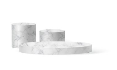 Mermer silindir podyum sahnesi, kazanan kaide. Gösteri salonu podyumu için beyaz mermer silindir şablonu. Ürün sunumu için vektör beyaz temel