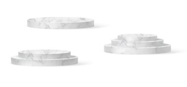 Mermer silindir podyum sahnesi, kazanan kaide. Gösteri salonu podyumu için beyaz mermer silindir şablonu. Ürün sunumu için vektör beyaz temel.