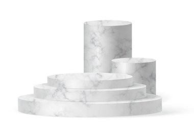 Mermer silindir podyum sahnesi, kazanan kaide. Gösteri salonu podyumu için beyaz mermer silindir şablonu. Ürün sunumu için vektör beyaz temel