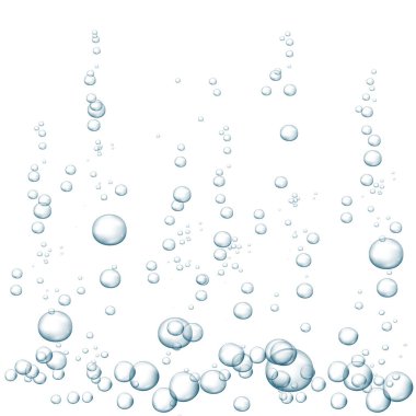 Blue fizzy bubbles. Sparkles underwater stream in water, sea, aquarium. Fizzy pop and effervescent drink. Abstract fresh soda bubbles. Vector illustration clipart