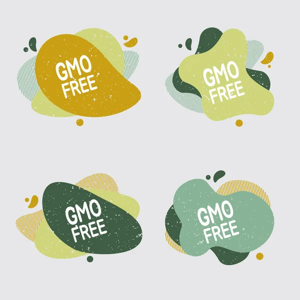 Gmo free icon set. Food badge contains no gmo label for healthy food product package. Vector signs for packaging design, cafe, restaurant badges, tags. — Stock Vector