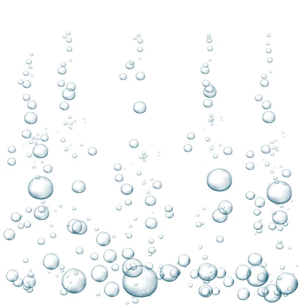 Blue fizzy bubbles. Sparkles underwater stream in water, sea, aquarium. Fizzy pop and effervescent drink. Abstract fresh soda bubbles. Vector illustration. — Stock Vector