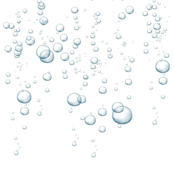 Mavi köpüklü köpükler. Suyun, denizin, akvaryumun içinde ışıldıyor. Fizzy pop ve coşkulu içki. Soyut taze soda kabarcıkları. Vektör illüstrasyonu.