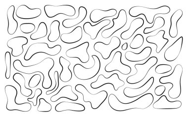 Düzensiz kütle, soyut organik şekiller. Soyut düzensiz rastgele damlalar. Basit bir sıvı biçimsiz leke. Sunumlar, afişler, posterler ve el ilanları için son moda minimal tasarımlar.