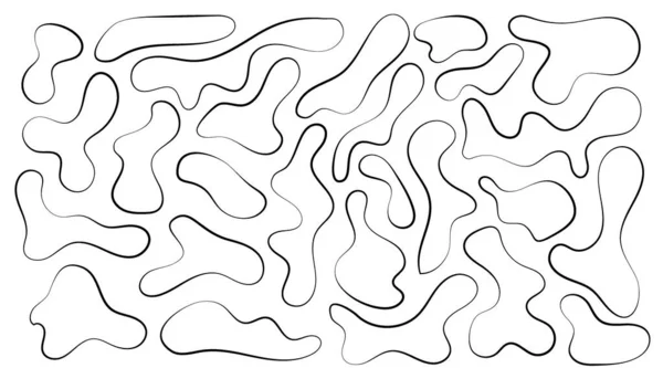 Mancha irregular, conjunto de formas orgánicas abstractas. Manchas aleatorias irregulares abstractas. Férula amorfa líquida simple. Diseños minimalistas de moda para presentaciones, pancartas, carteles y volantes. — Vector de stock