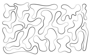 Düzensiz kütle, soyut organik şekiller. Soyut düzensiz rastgele damlalar. Basit bir sıvı biçimsiz leke. Sunumlar, afişler, posterler ve el ilanları için son moda minimal tasarımlar.