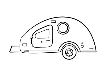 Kamp turizmi için çizim karavanı, karalama seti...