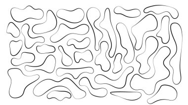 Düzensiz kütle, soyut organik şekiller. Soyut düzensiz rastgele damlalar. Basit bir sıvı biçimsiz leke. Sunumlar, afişler, posterler ve el ilanları için son moda minimal tasarımlar.