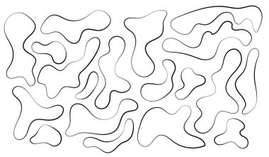 Düzensiz kütle, soyut organik şekiller. Soyut düzensiz rastgele damlalar. Basit bir sıvı biçimsiz leke. Sunumlar, afişler, posterler ve el ilanları için son moda minimal tasarımlar.