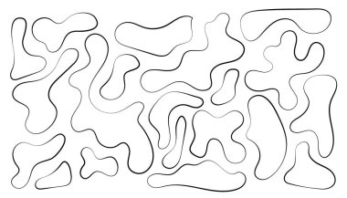 Düzensiz kütle, soyut organik şekiller. Soyut düzensiz rastgele damlalar. Basit bir sıvı biçimsiz leke. Sunumlar, afişler, posterler ve el ilanları için son moda minimal tasarımlar.