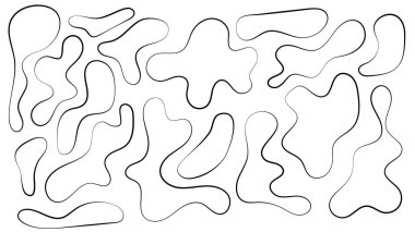 Düzensiz kütle, soyut organik şekiller. Soyut düzensiz rastgele damlalar. Basit bir sıvı biçimsiz leke. Sunumlar, afişler, posterler ve el ilanları için son moda minimal tasarımlar.