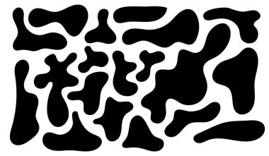 Düzensiz kütle, soyut organik şekiller. Soyut düzensiz rastgele damlalar. Basit bir sıvı biçimsiz leke. Sunumlar, afişler, posterler ve el ilanları için son moda minimal tasarımlar.