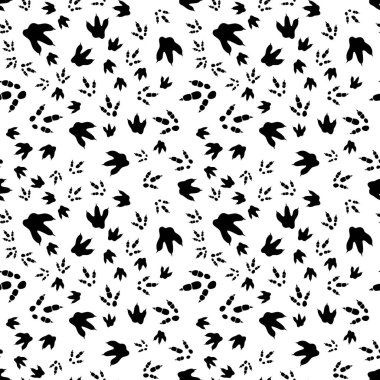 Dinozor ayak izleri. Asgari kusursuz desen. Pençeli arka plan, pençeli yırtıcı. Dinozor ayak izi çizimi tekstil, ambalaj ve duvar kağıdı ve tasarım için mükemmel.