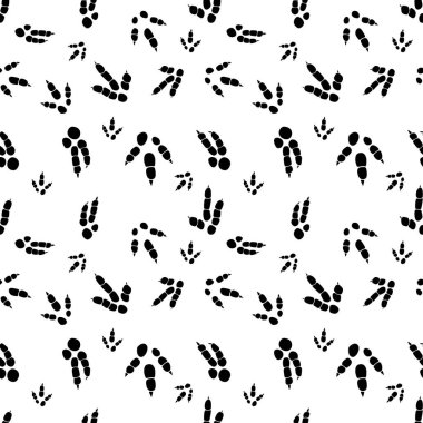 Dinozor ayak izleri. Asgari kusursuz desen. Pençeli arka plan, pençeli yırtıcı. Dinozor ayak izi çizimi tekstil, ambalaj ve duvar kağıdı ve tasarım için mükemmel.