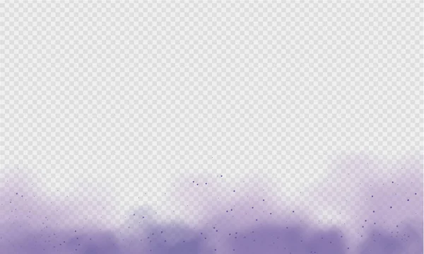 Polvo púrpura o niebla. Explosión abstracta de polvo púrpura con partículas. Humo violeta o polvo aislado sobre fondo transparente claro. Gas místico abstracto. Ilustración vectorial. — Vector de stock