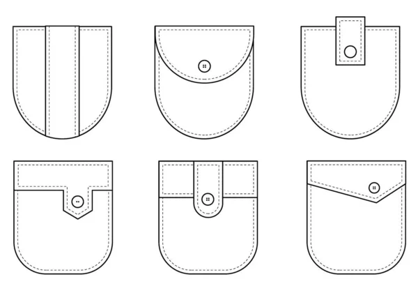 Patch zak. Set van uniforme patch zakken vormen voor kleding, jurk, shirt, casual denim stijl. Afzonderlijke pictogrammen. — Stockvector