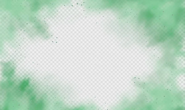 Zelená mlha nebo kouř. Zelený prach s částicemi. Kouř nebo prach izolovaný na průhledném pozadí. Abstraktní mystický plyn. Vektorová ilustrace. — Stockový vektor