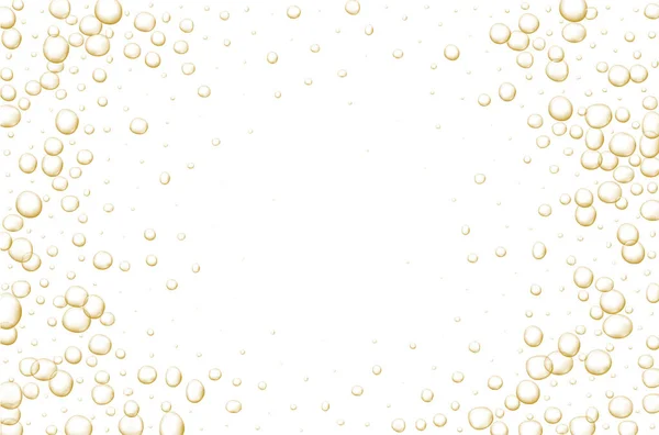 Gold sprudelt vor Blasen. Funkelt Champagner. Schwungvoller Pop und sprudelnder Drink. Abstraktes frisches Soda und Luftblasen, Sauerstoff, Champagnerkristall. Vektor-Illustration auf schwarzem transparentem Hintergrund. — Stockvektor