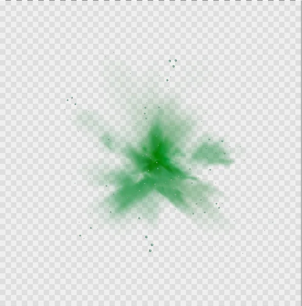 Brouillard vert ou fumée. Poussière verte avec particules. Fumée ou poussière isolée sur fond transparent. Gaz mystique abstrait. Illustration vectorielle. — Image vectorielle