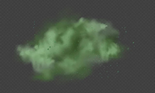 Зеленая пыль. Абстрактный размытый дым с зелеными частицами. Дым или пыль изолированы на прозрачном фоне. Абстрактный мистический газ. Векторная иллюстрация. — стоковый вектор