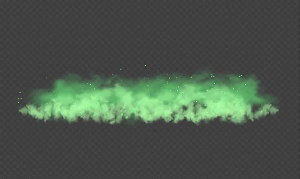 Polvo verde. Humo difuso abstracto con partículas verdes. Humo o polvo aislado sobre fondo transparente. Gas místico abstracto. Ilustración vectorial. — Vector de stock