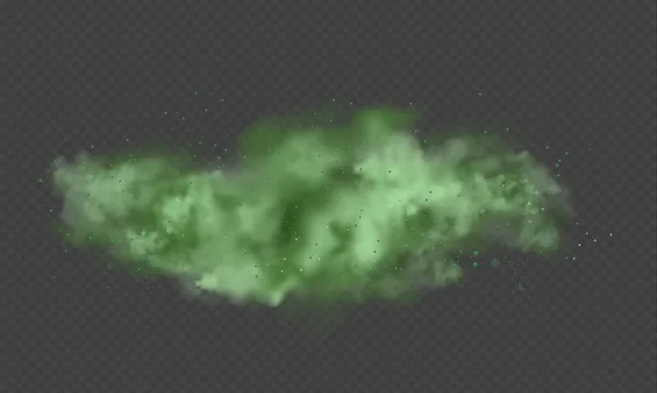 Debu hijau. Asap kabur abstrak dengan partikel hijau. Asap atau debu diisolasi pada latar belakang transparan. Gas mistis abstrak. Ilustrasi vektor. - Stok Vektor