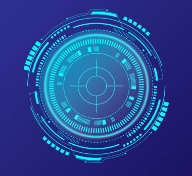 Dynamic blue tones highlight futuristic interface graphics with glowing crosshairs and structured digital overlays.