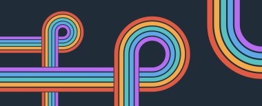 Renkli dalga çizgili gökkuşağı, fütüristik bir hissi var. Canlı modern tasarımlar ve soyut görseller için harika..