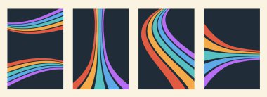 Dinamik 70 'ler motifleri ve dalgalı moda çizgileri olan klasik çizgili gökkuşağı arkaplanı koleksiyonu. Yaratıcı tasarım için mükemmel.