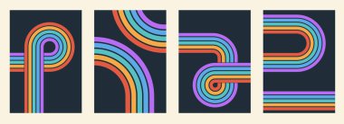 Renkli, renkli, renkli, gökkuşağı arkaplanı, şık dokuları ve parlak hippi renkleriyle. Pop tasarımı ve poster sanatı için harika..