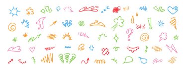 Anime duygu efektleri çizim çizgileri, oklar, anlamlı işaretler ve sembollerle ayarlandı. Manga panelleri, çizgi film duyguları, hareket, vurgu ve grafik dekorasyonu için mükemmel..